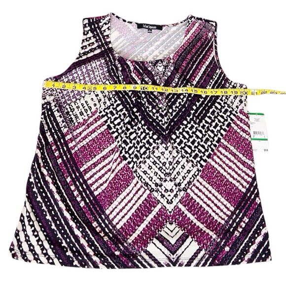 Le Suit Plum Purple, Off White and Black Geometric Pattern Tank Blouse Size L - Picture 7 of 12